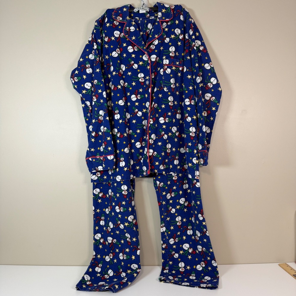 L.L. Bean Pajama Set Womens XL Snowman Flannel Holiday Winter Sleepwear Lounge